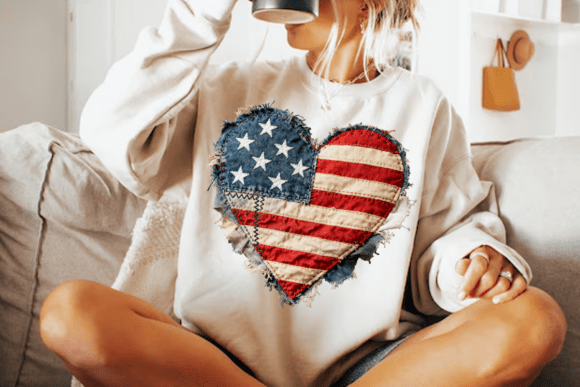 Faux Patriotic Patchwork USA Flag Heart