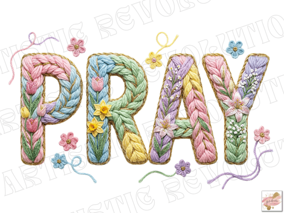 Faux Yarn Pray Png: Floral Christian Design
