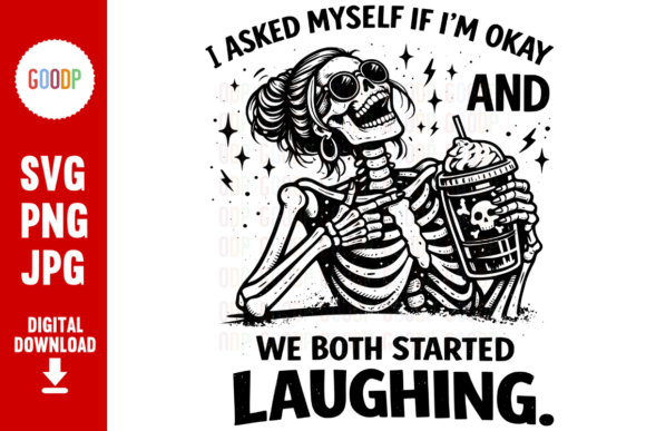 Funny Skeleton Coffee Laughing Ink PNG: Elevating Dark Humor in Digital Design