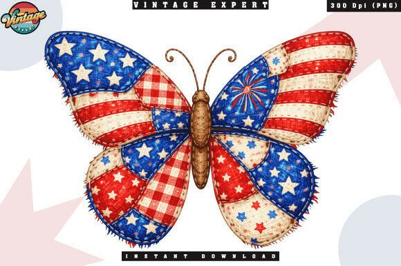 Independence Day Patchwork Butterfly PNG: Blending Vintage Americana with Modern Digital Craft