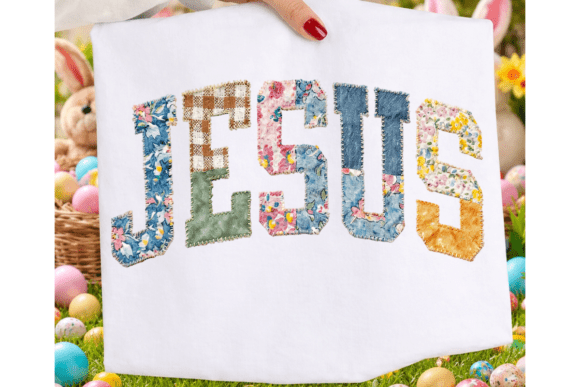 Jesus Faux Patchwork Varsity PNG Design