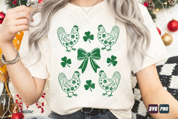 St Patricks Shamrock Chicken Bow SVG PNG