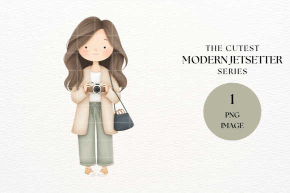 Travel Girl Watercolor Clipart with Came
