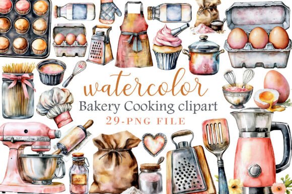 Watercolor Bakery Cooking Clipart: Elevating Culinary Design with Digital Artistry