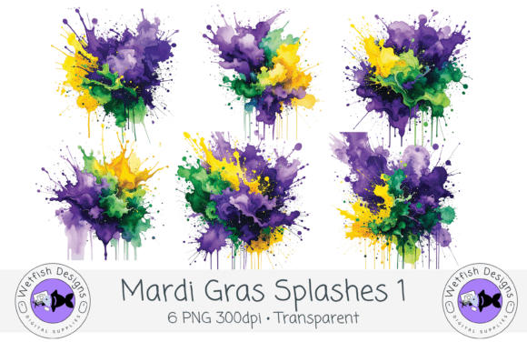 Watercolor PNG Mardi Gras Splashes 1
