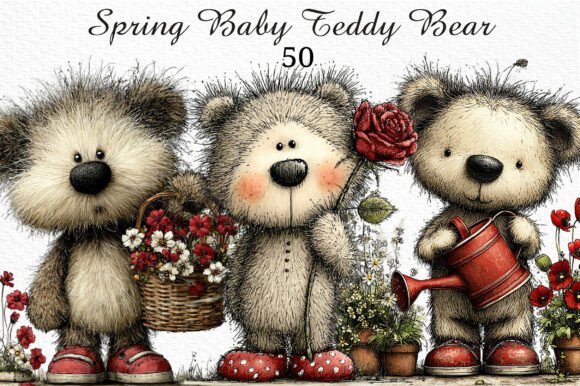 Whimsical Spring Baby Teddy Bear Clipart