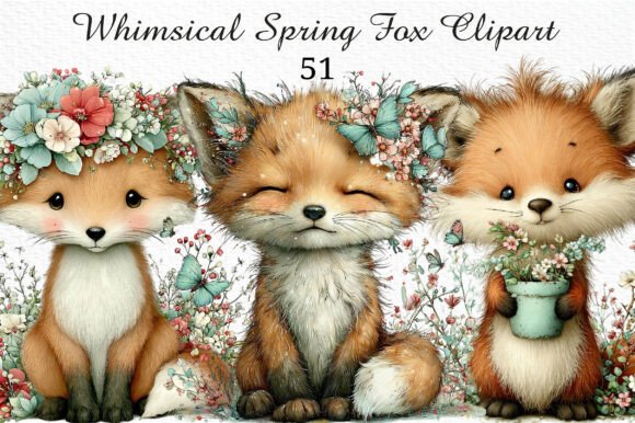 Whimsical Spring Fox Png Clipart Bundle: Elevating Digital Design with Hand-Painted Charm