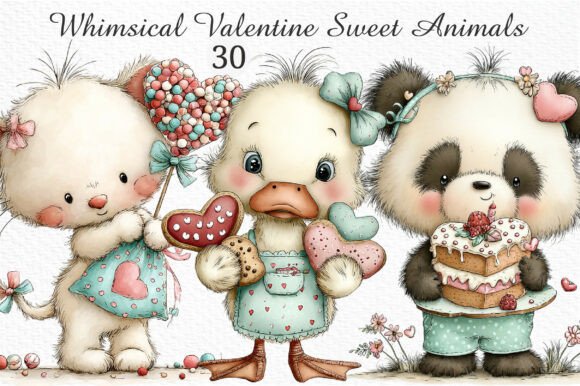 Whimsical Valentine Sweet Animals Set: Bringing Hand-Painted Charm to Your Creative Projects